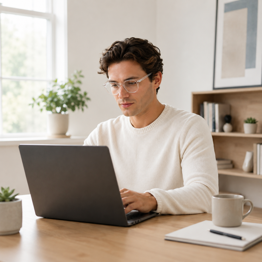 Working at a laptop in Clique frames