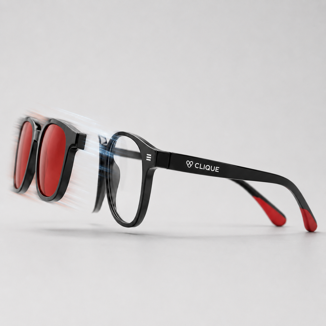 Clique frame with magnetic clip-on lenses